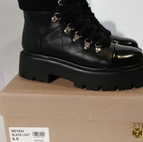 Steve Madden Reyen Black Leather Lace Up dhBoot (Women)Size 6.5 New in box. - Picture 3 of 13